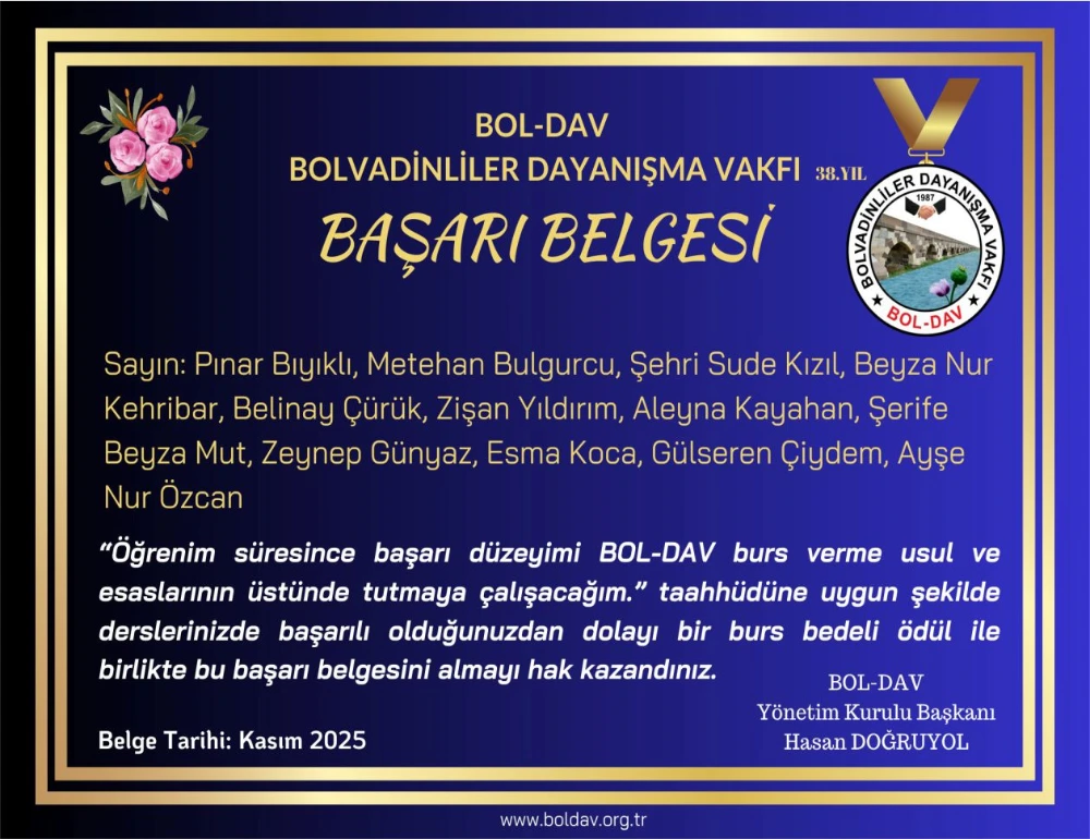 BOL-DAV BAŞARILI ÖĞRENCİLERİ ÖDÜLLENDİRDİ